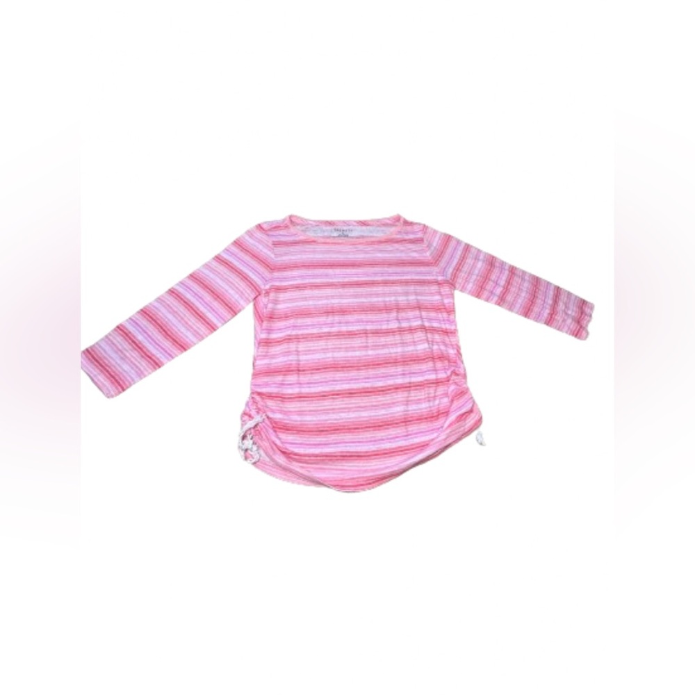 TALBOTS Pink striped long sleeve drawstring shirt